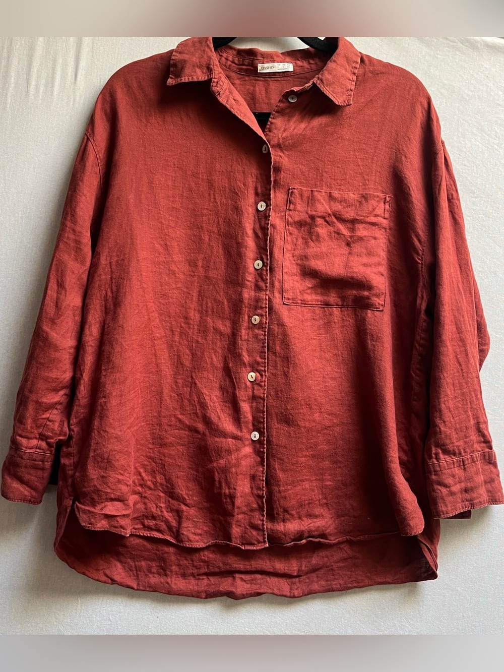 Oysho Rust Red 100% Linen Casual Relaxed Button Down Shirt Size S